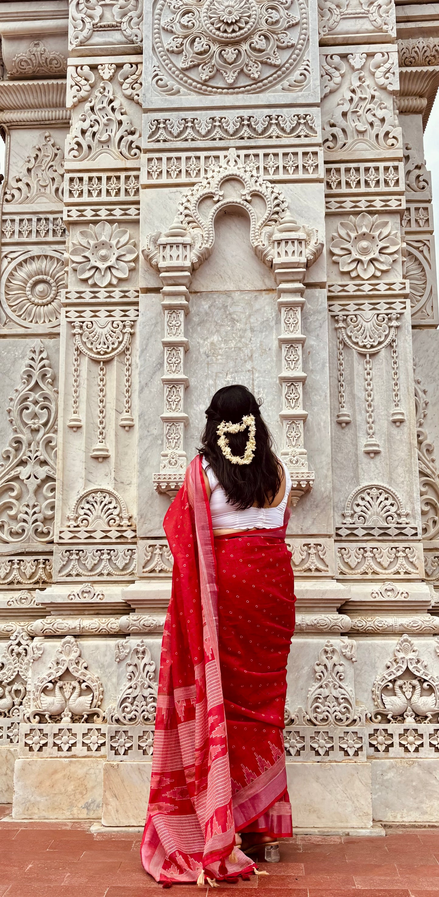Blazing Red Linen Blend Saree
