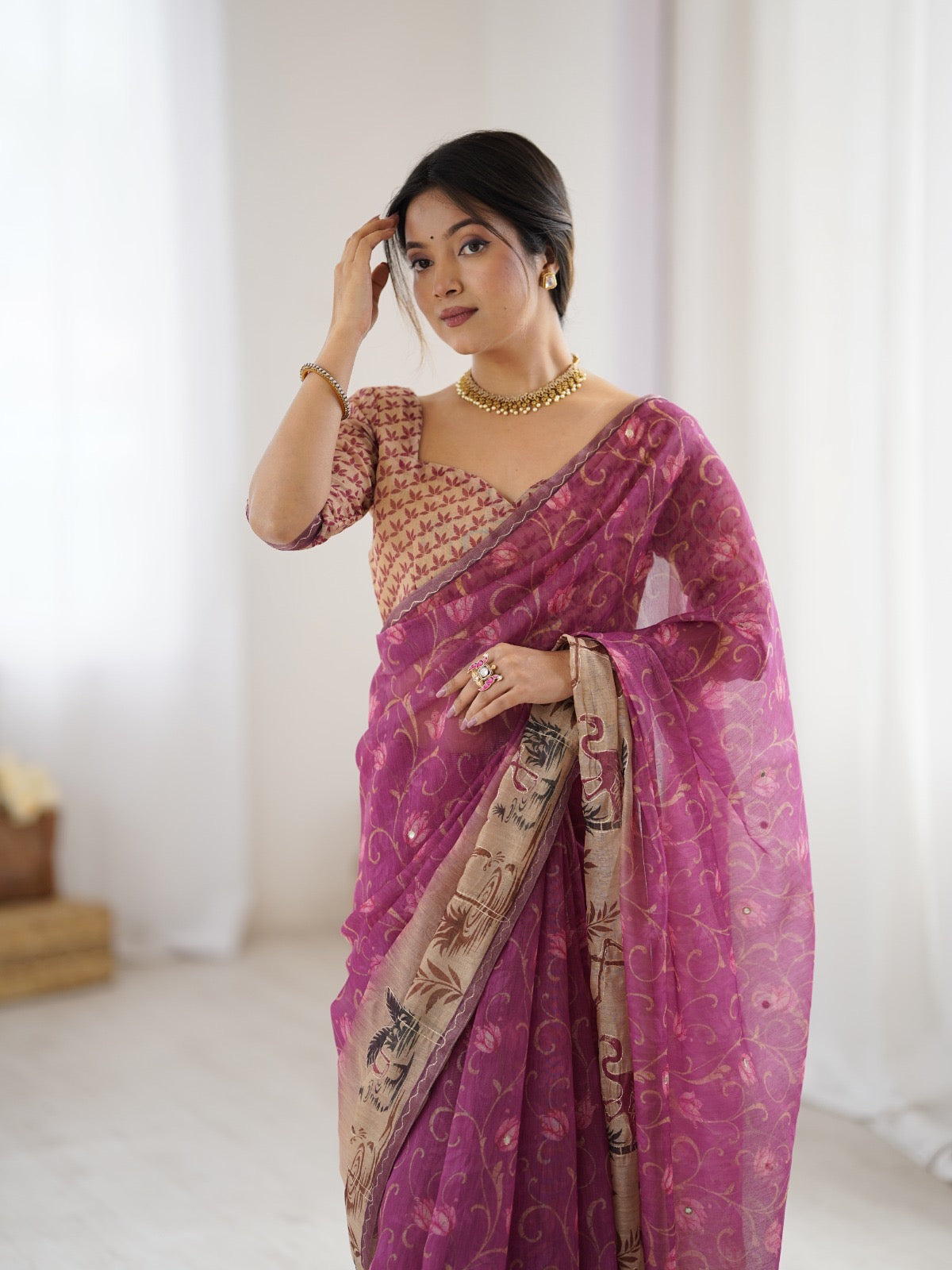 Printed Botanical Saree