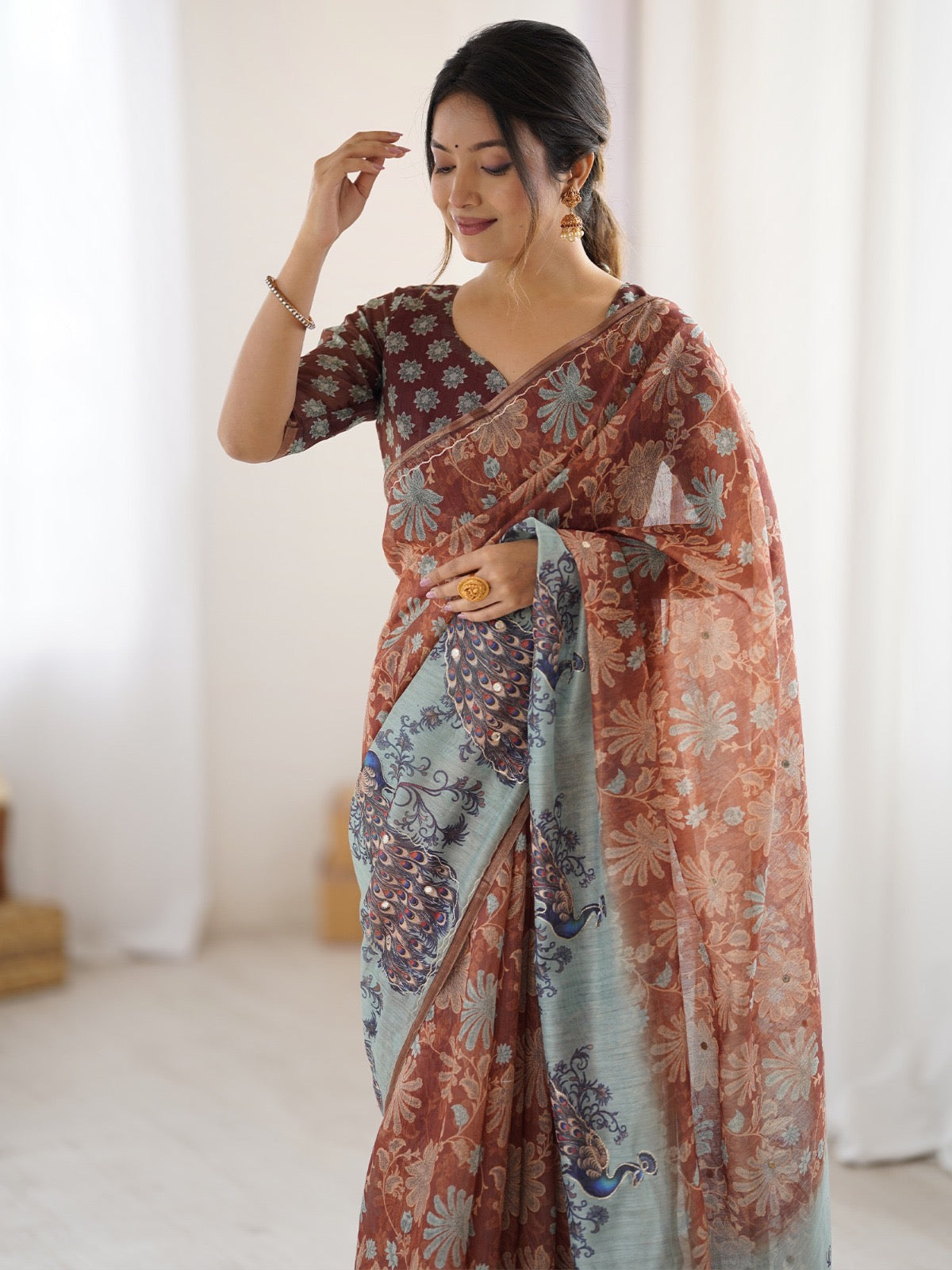 Printed Botanical Saree