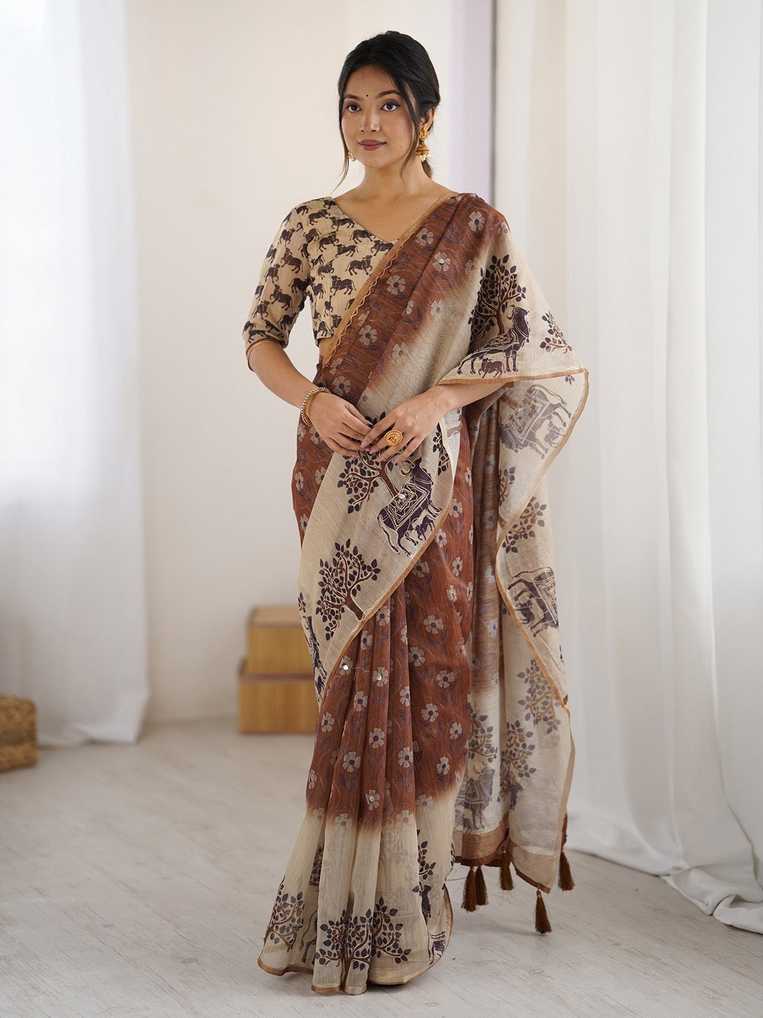 Printed Botanical Saree