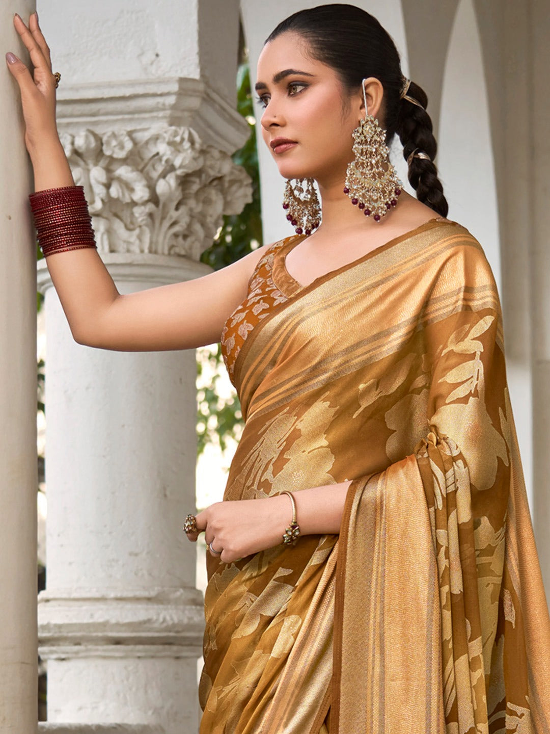 Golden Printed Zari Saree