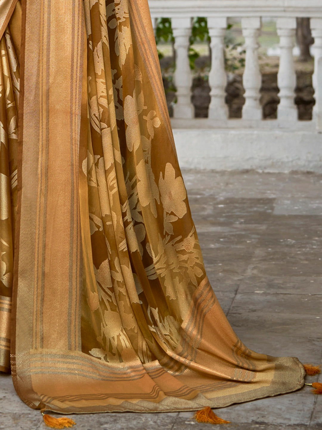 Golden Printed Zari Saree