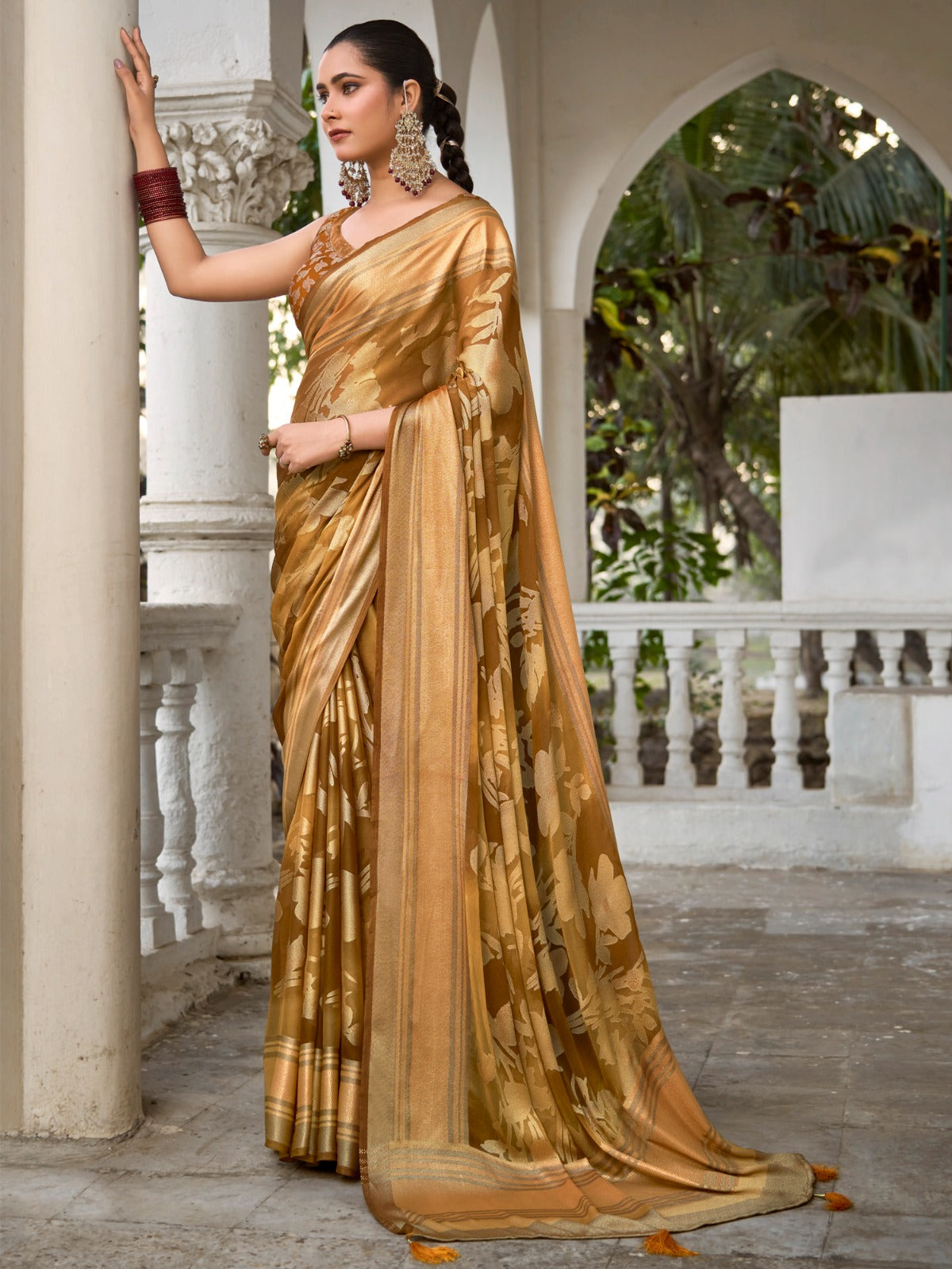 Golden Printed Zari Saree