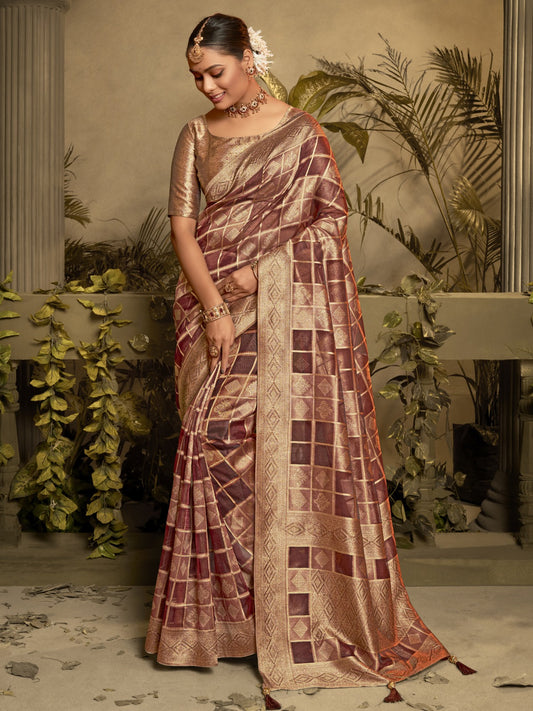 Ethnic Motifs Woven Design Zari Organza Banarasi Saree