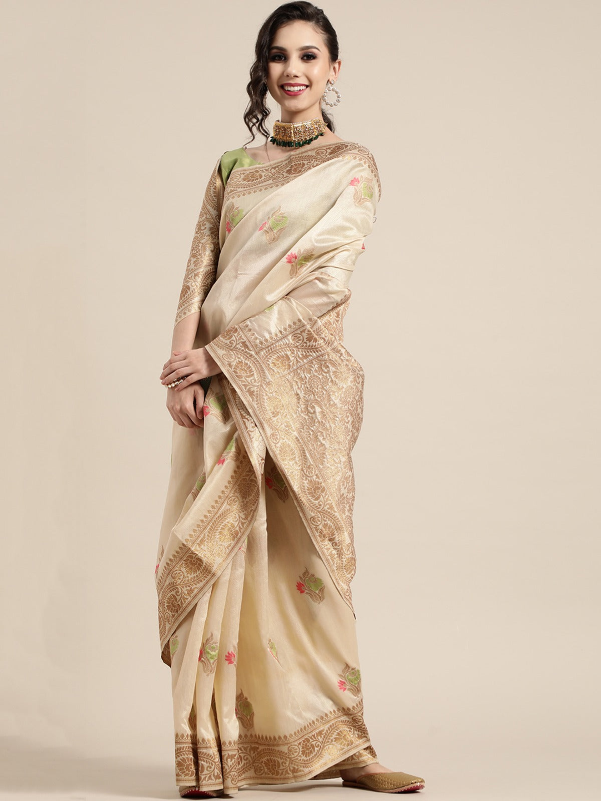 Ethnic Motifs Silk Blend Saree with Woven Design border