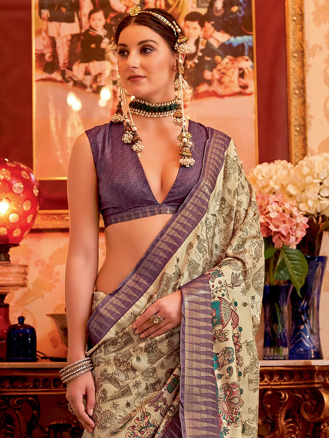 Purple Ethnic Motifs Zari Sungudi Saree