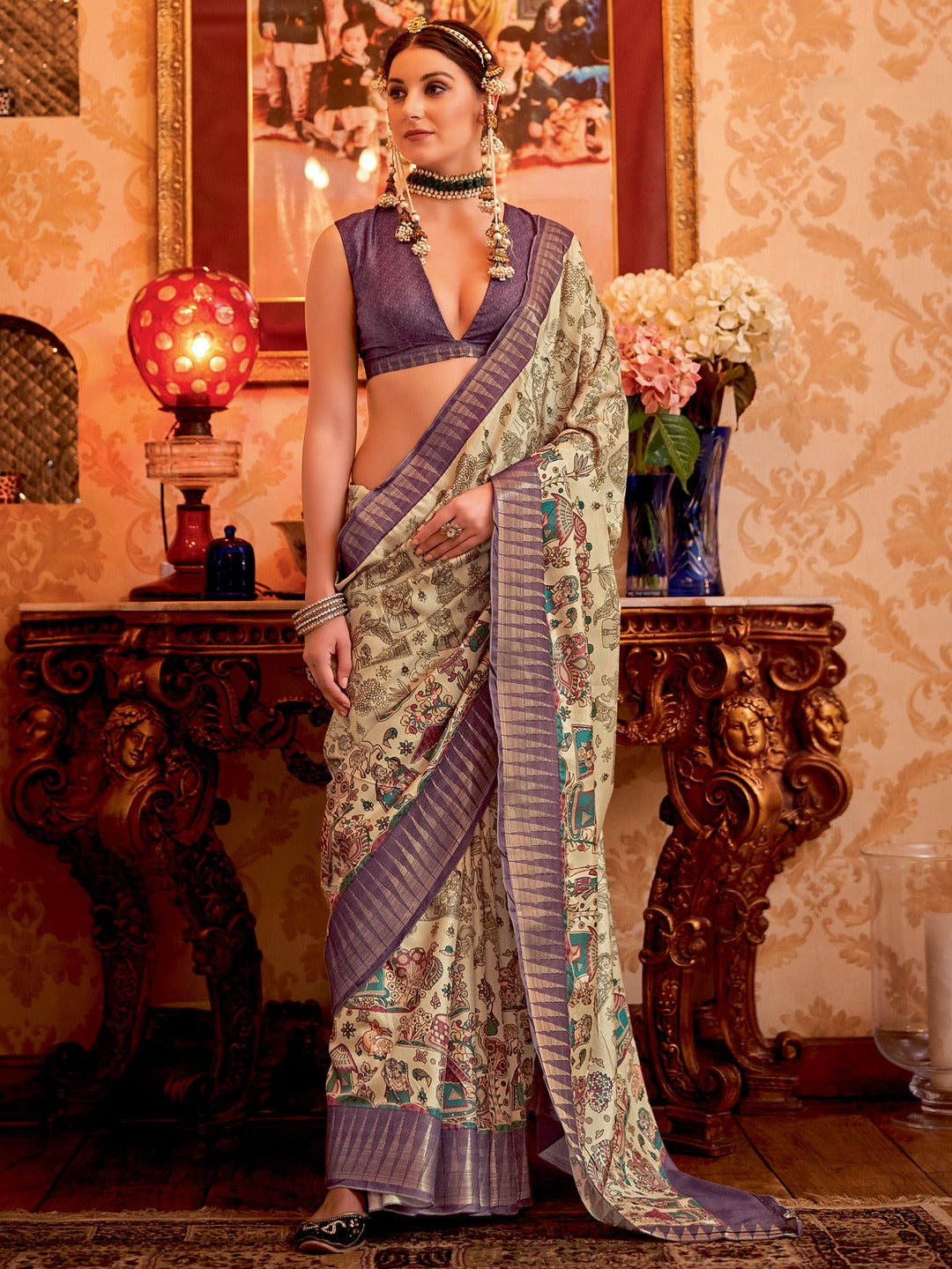 Purple Ethnic Motifs Zari Sungudi Saree