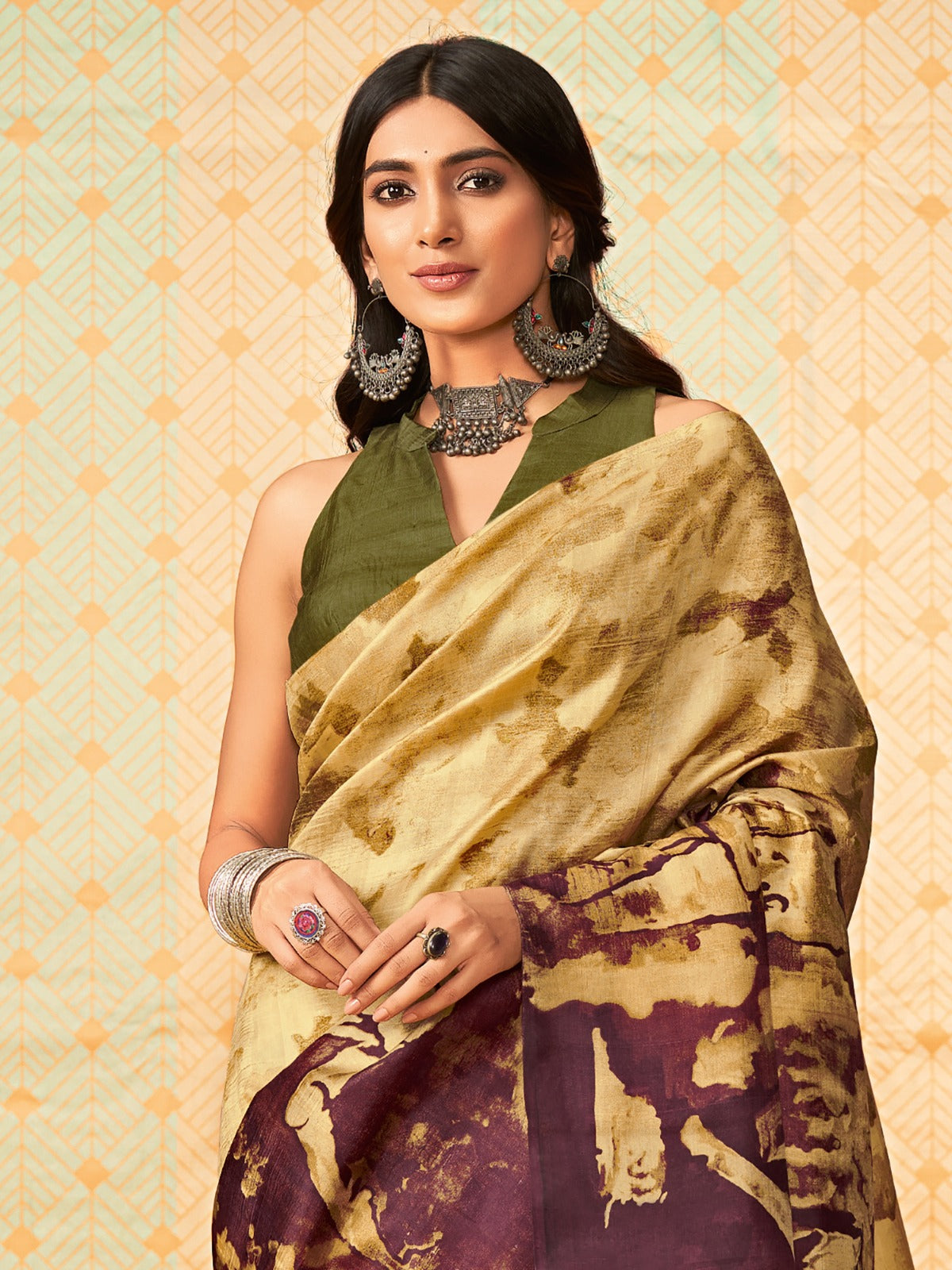 Printed Silk Blend Dabu Saree