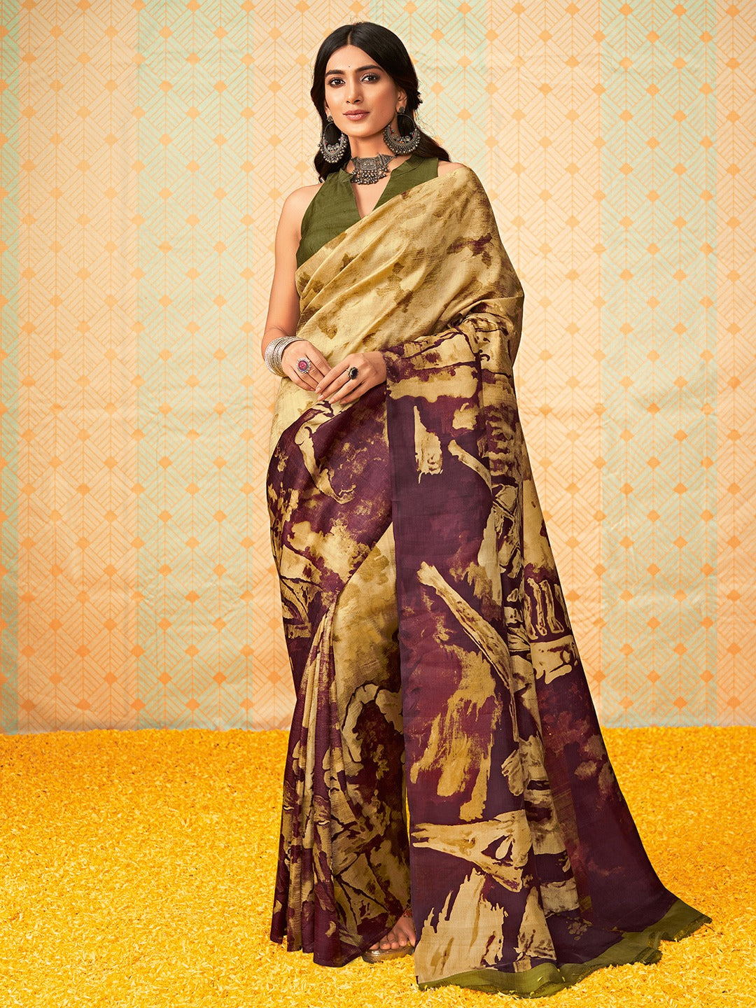 Printed Silk Blend Dabu Saree