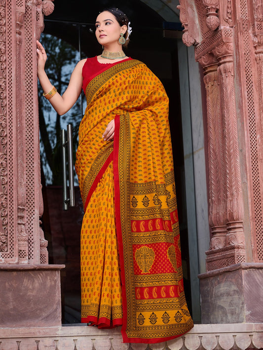 Timeless yellow and red Saree