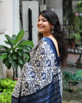 Off white and blue dabu saree
