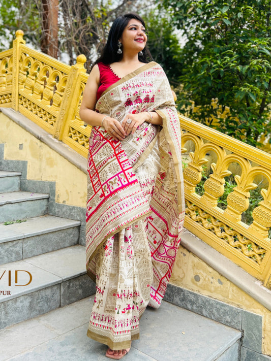 Warli Silk Blend Dabu Saree