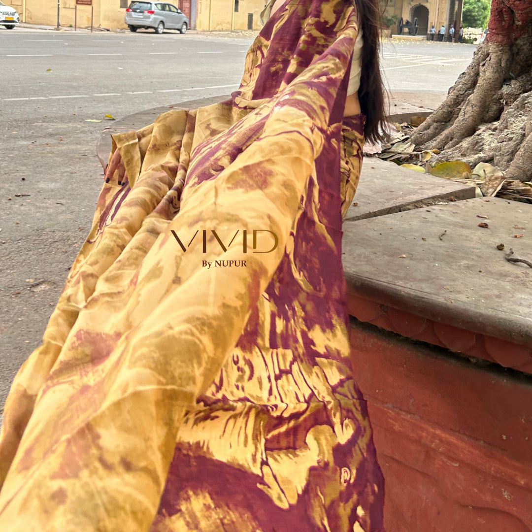 Printed Silk Blend Dabu Saree