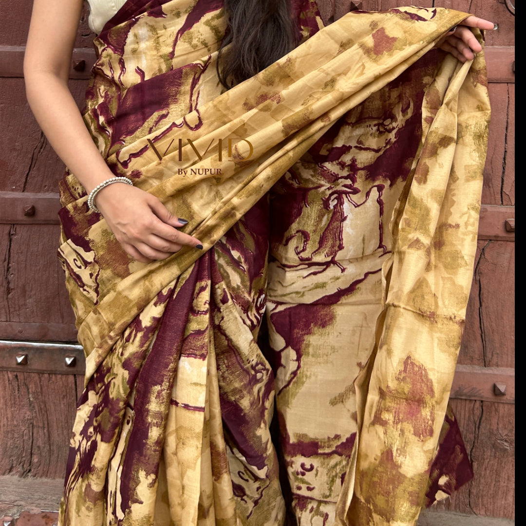 Printed Silk Blend Dabu Saree