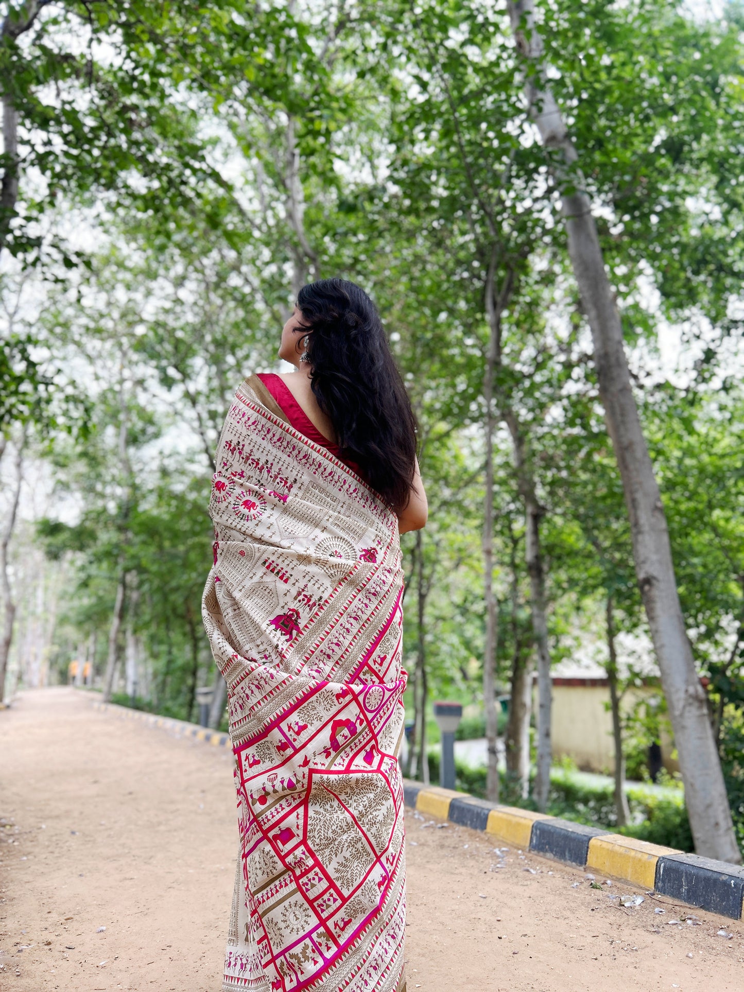 Warli Silk Blend Dabu Saree