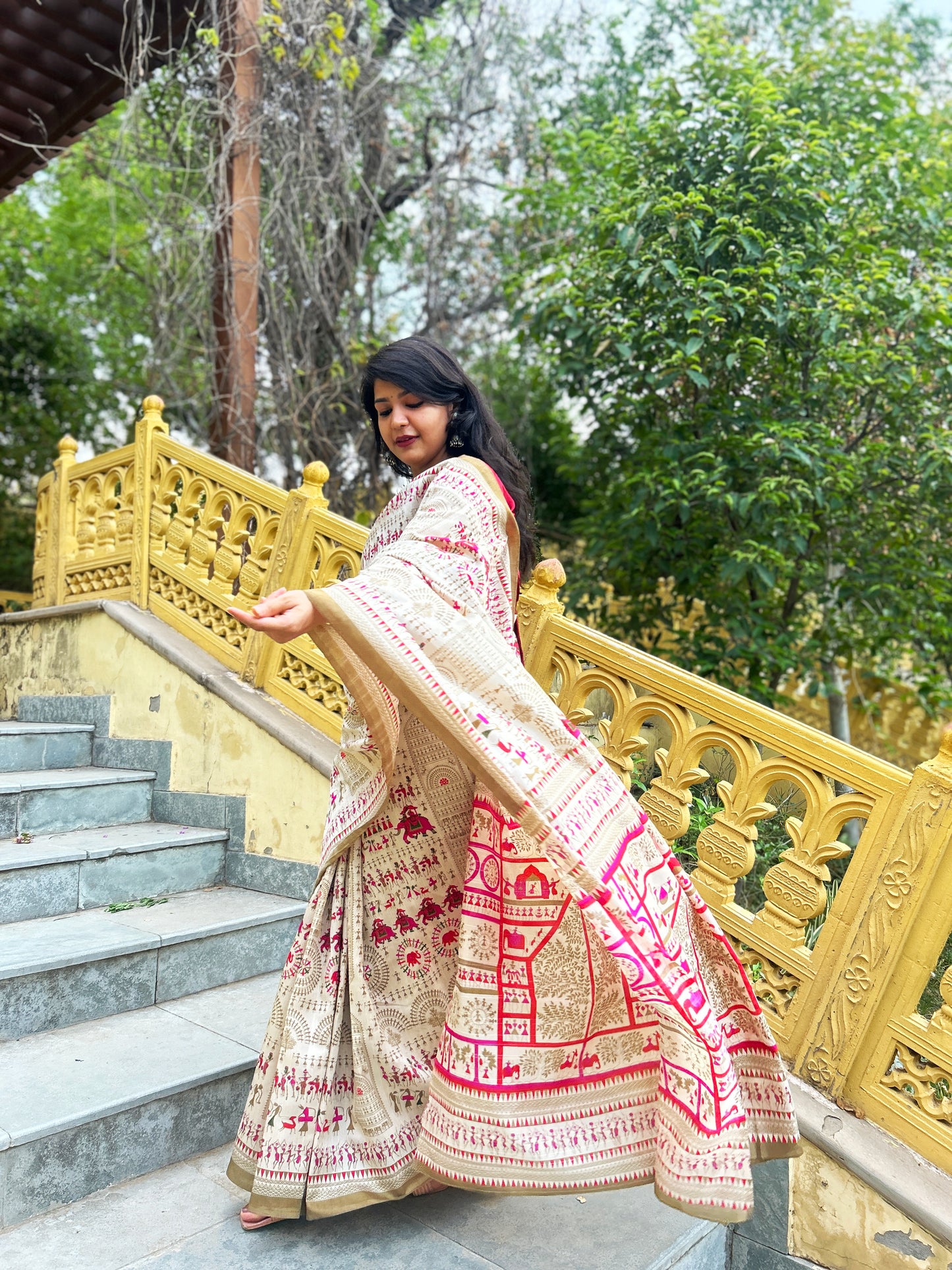 Warli Silk Blend Dabu Saree