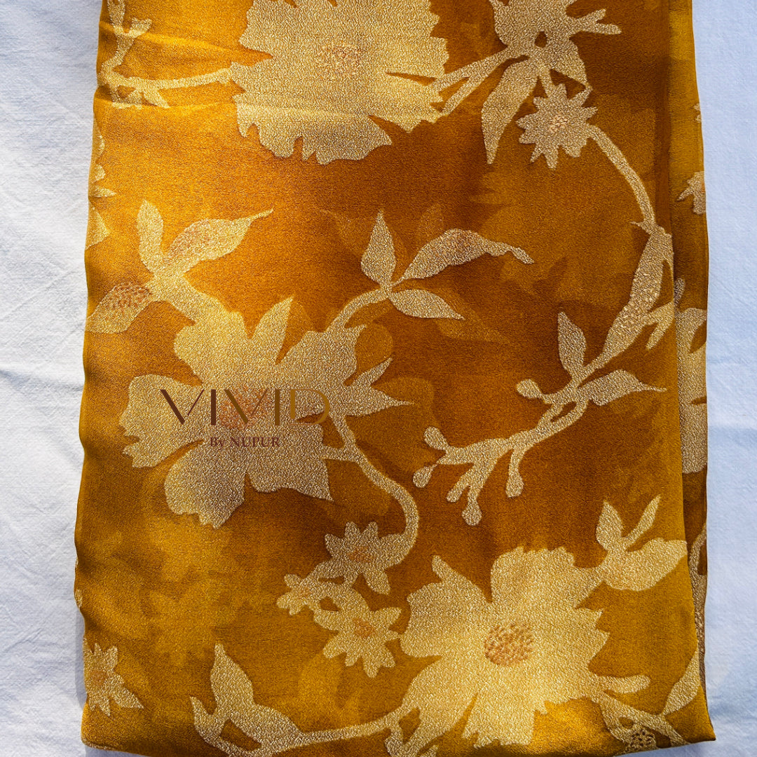 Golden Printed Zari Saree