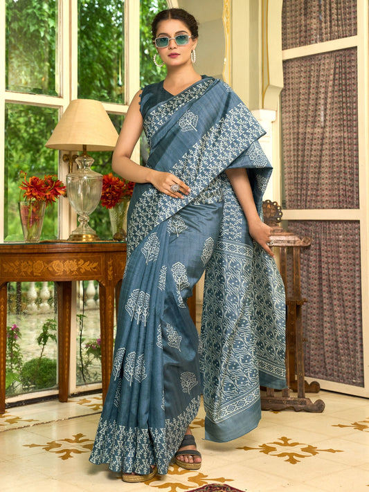 Bagh Art Silk Block Print Saree