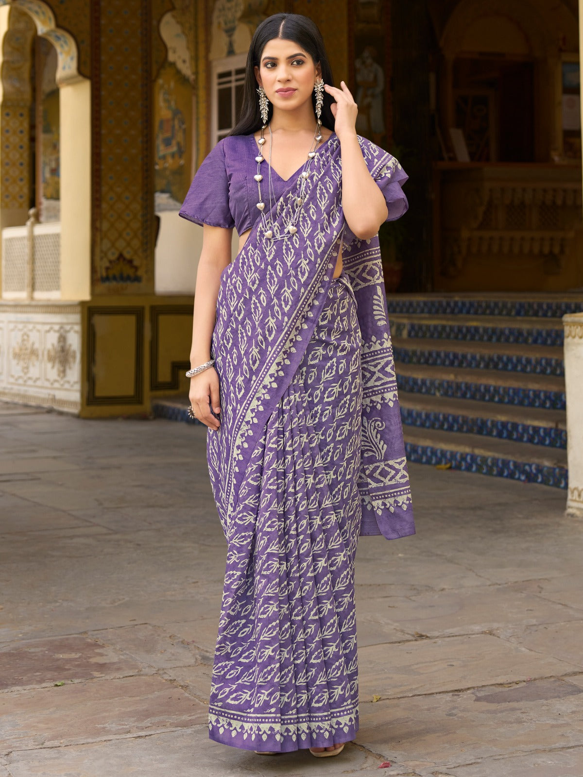 Purple Trendy Dabu Bagru Saree