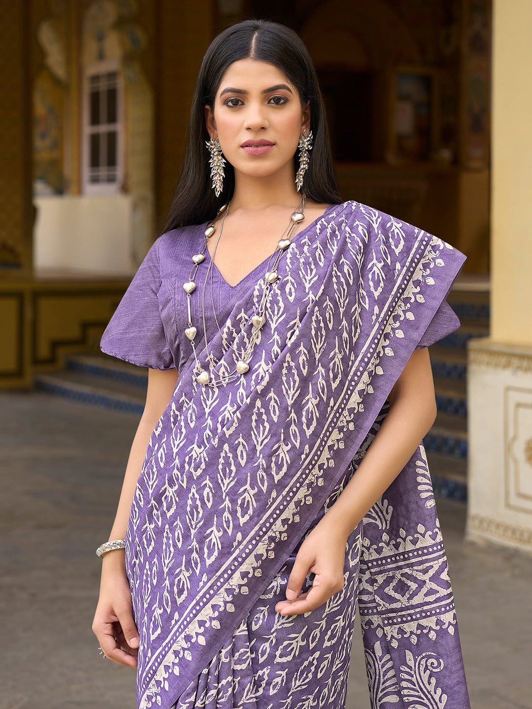 Purple Trendy Dabu Bagru Saree