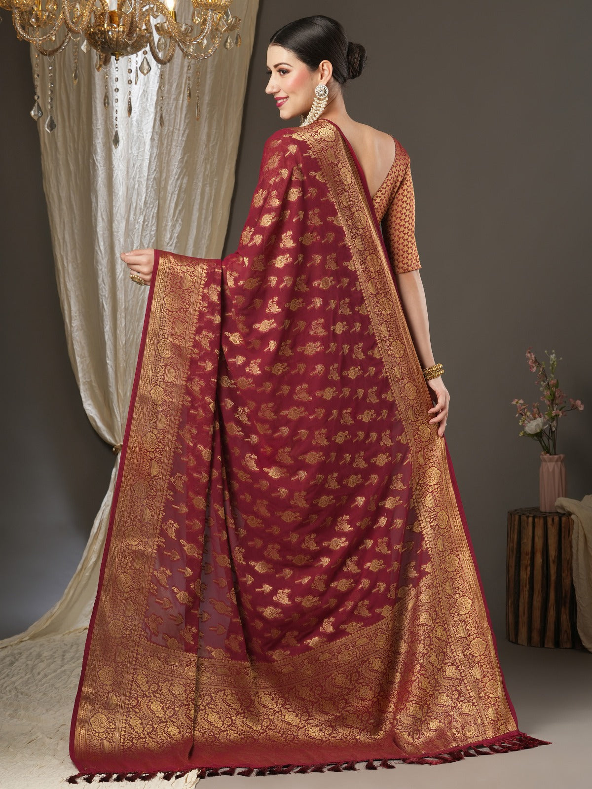 Maroon Festive Zari Kanjeevaram Saree