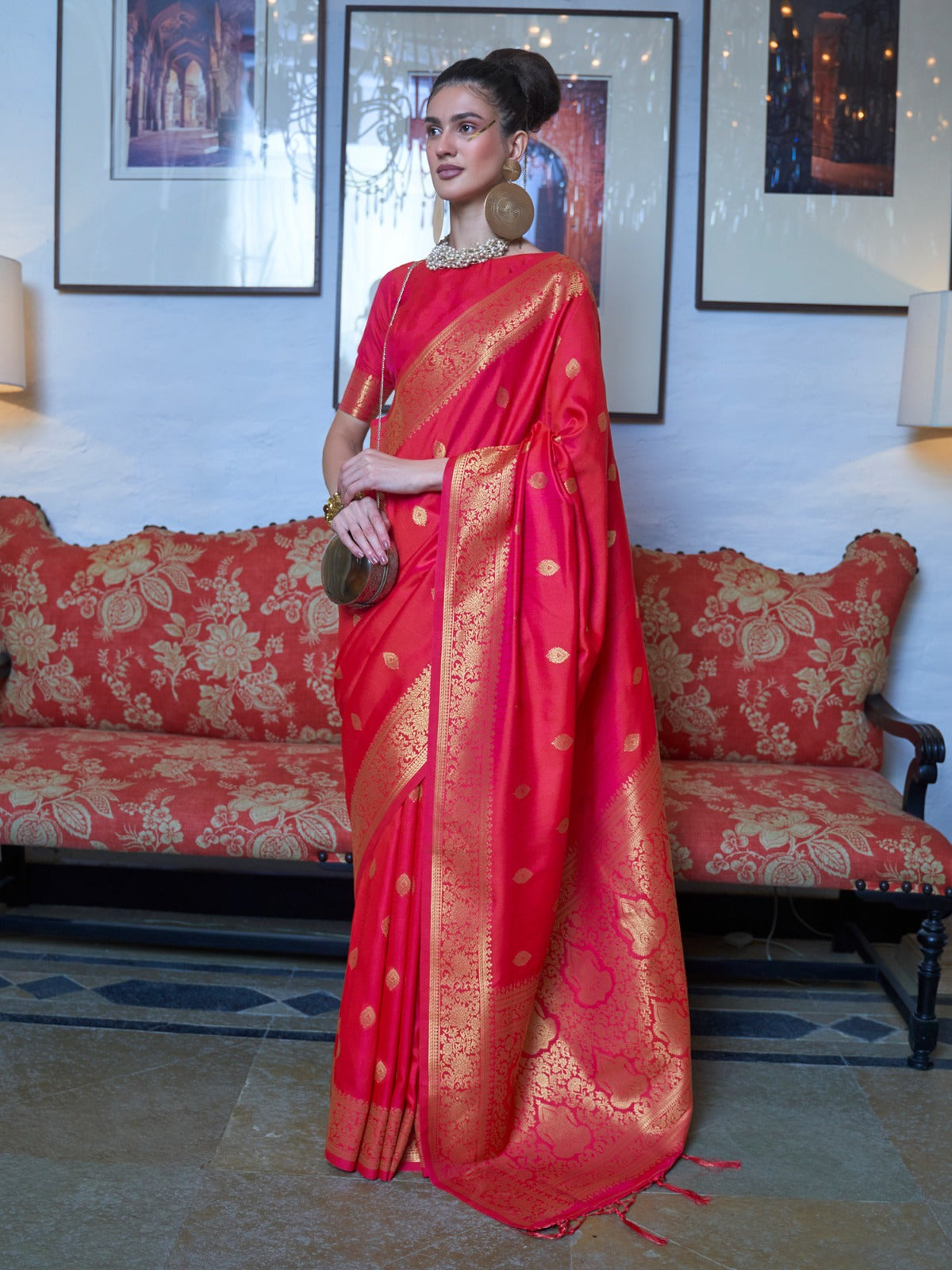 Festive Zari Silk Blend Chanderi Saree