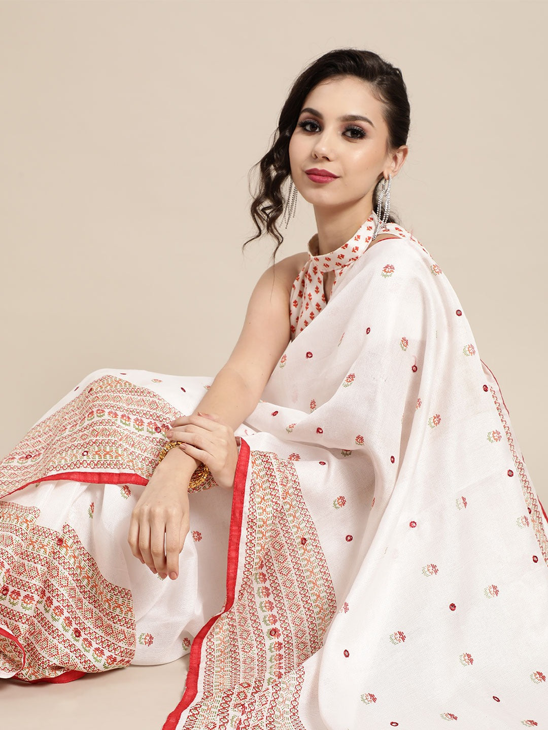 Red and White Silk Saree