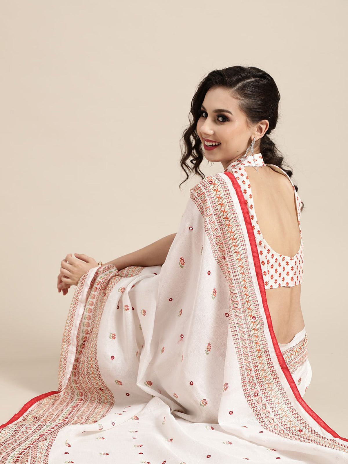 Red and White Silk Saree