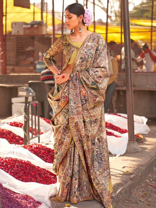 Ethnic Motifs Printed Baluchari Saree