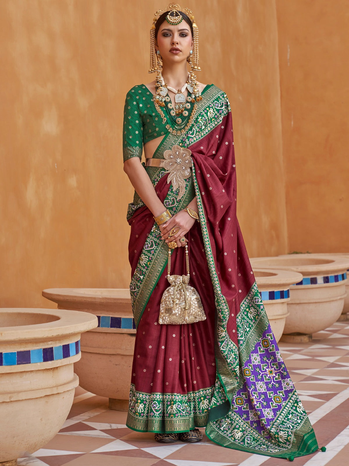 Designer Zari Silk Blend Patola Saree