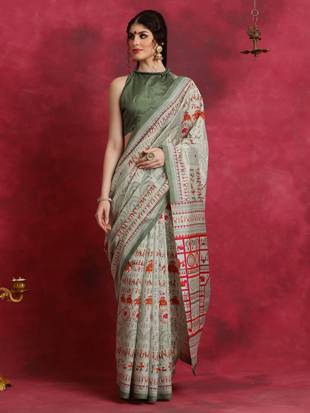 Warli Silk Blend Dabu Saree